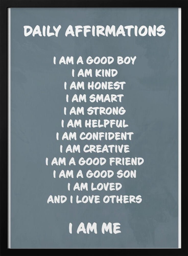 Daily Affirmations blue - Stretched Canvas, Poster or Fine Art Print - I Heart Wall Art - Poster Print, Canvas Print or Framed Art Print