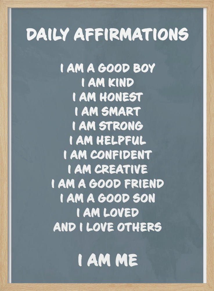 Daily Affirmations blue - Stretched Canvas, Poster or Fine Art Print - I Heart Wall Art - Poster Print, Canvas Print or Framed Art Print
