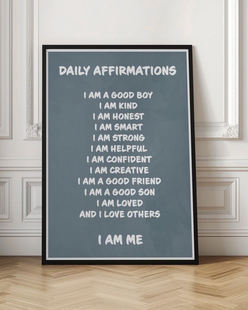 Daily Affirmations blue - Stretched Canvas, Poster or Fine Art Print - I Heart Wall Art - Poster Print, Canvas Print or Framed Art Print