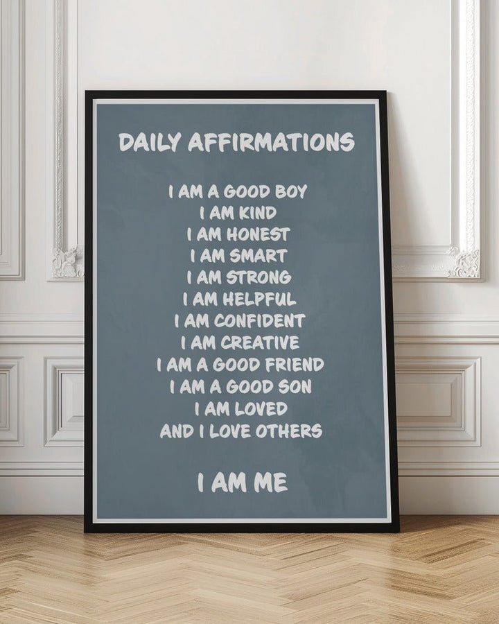 Daily Affirmations blue - Stretched Canvas, Poster or Fine Art Print - I Heart Wall Art - Poster Print, Canvas Print or Framed Art Print