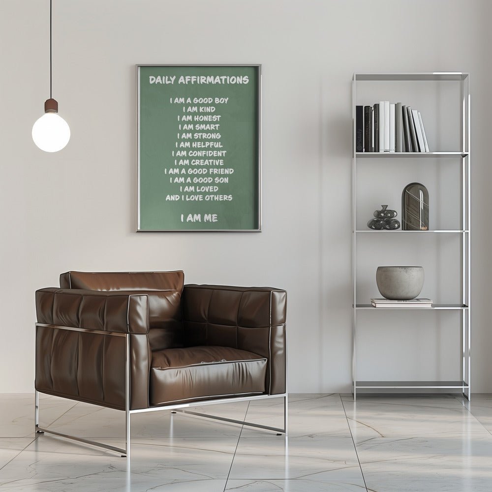 Daily Affirmations Green - Stretched Canvas, Poster or Fine Art Print - I Heart Wall Art - Poster Print, Canvas Print or Framed Art Print