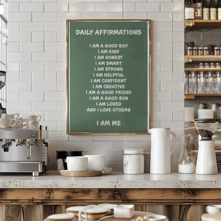 Daily Affirmations Green - Stretched Canvas, Poster or Fine Art Print - I Heart Wall Art - Poster Print, Canvas Print or Framed Art Print