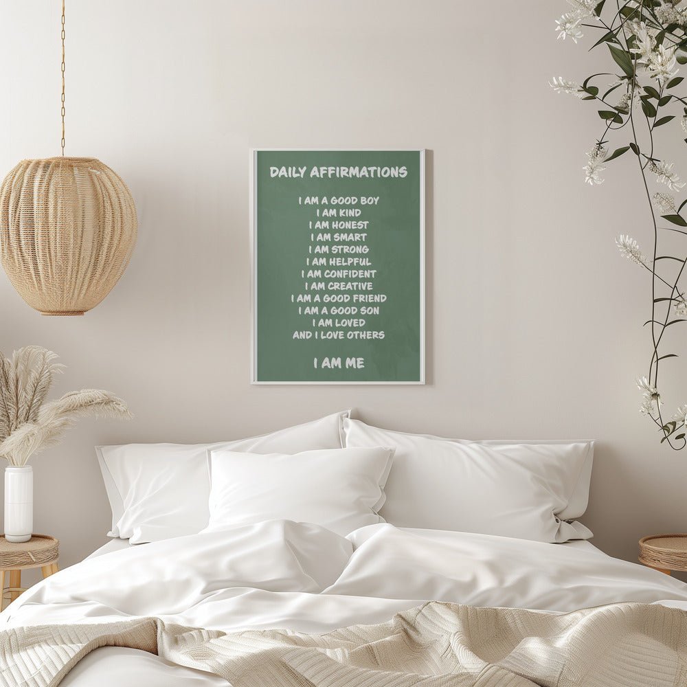 Daily Affirmations Green - Stretched Canvas, Poster or Fine Art Print - I Heart Wall Art - Poster Print, Canvas Print or Framed Art Print