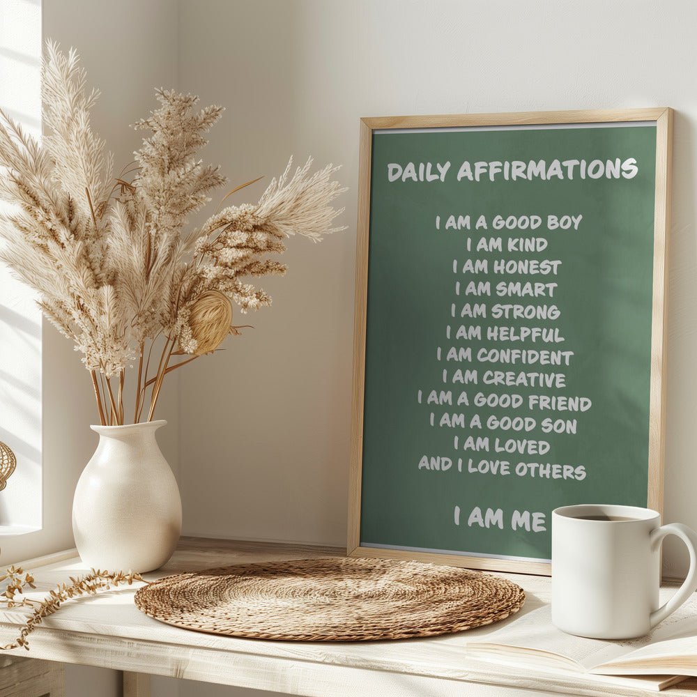 Daily Affirmations Green - Stretched Canvas, Poster or Fine Art Print - I Heart Wall Art - Poster Print, Canvas Print or Framed Art Print