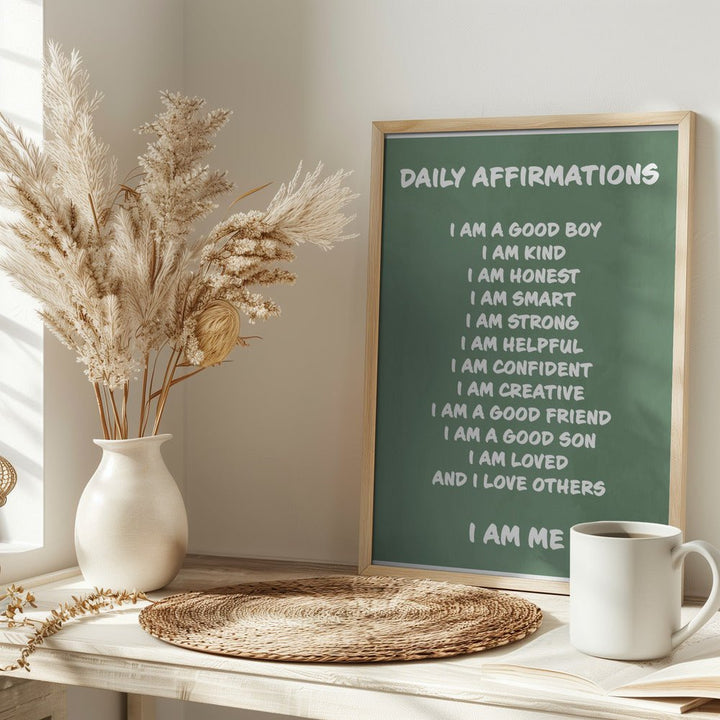 Daily Affirmations Green - Stretched Canvas, Poster or Fine Art Print - I Heart Wall Art - Poster Print, Canvas Print or Framed Art Print