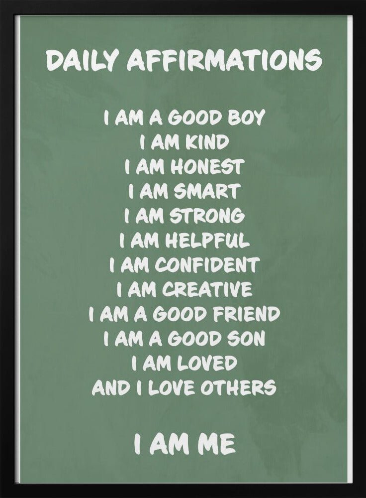 Daily Affirmations Green - Stretched Canvas, Poster or Fine Art Print - I Heart Wall Art - Poster Print, Canvas Print or Framed Art Print