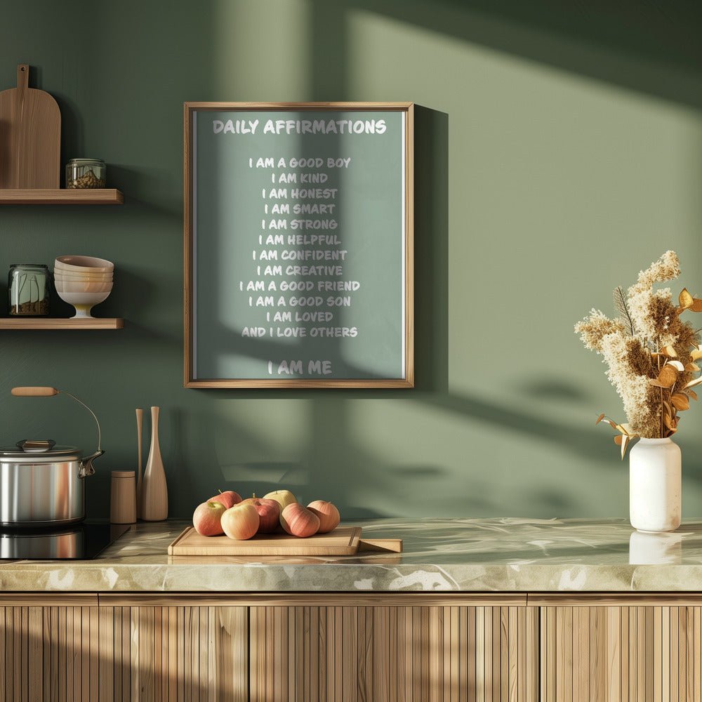 Daily Affirmations Green - Stretched Canvas, Poster or Fine Art Print - I Heart Wall Art - Poster Print, Canvas Print or Framed Art Print