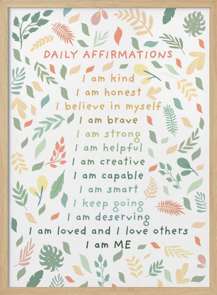 Daily Affirmations leaves - Stretched Canvas, Poster or Fine Art Print - I Heart Wall Art - Poster Print, Canvas Print or Framed Art Print