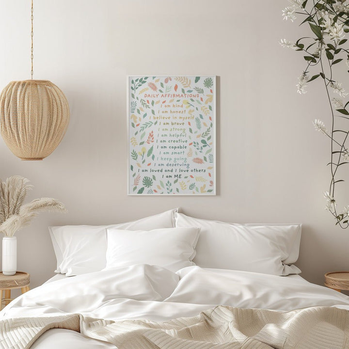 Daily Affirmations leaves - Stretched Canvas, Poster or Fine Art Print - I Heart Wall Art - Poster Print, Canvas Print or Framed Art Print