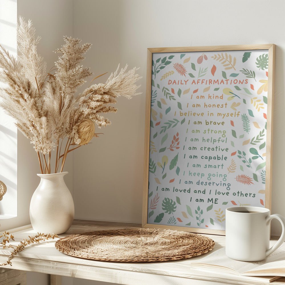 Daily Affirmations leaves - Stretched Canvas, Poster or Fine Art Print - I Heart Wall Art - Poster Print, Canvas Print or Framed Art Print