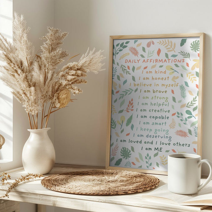 Daily Affirmations leaves - Stretched Canvas, Poster or Fine Art Print - I Heart Wall Art - Poster Print, Canvas Print or Framed Art Print