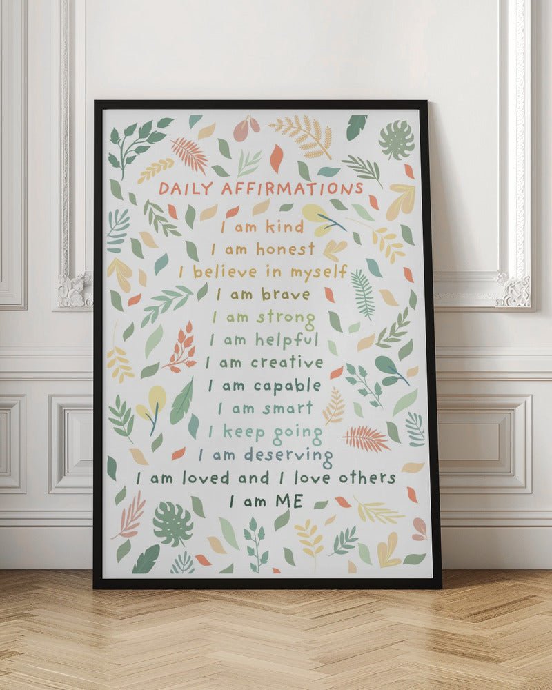 Daily Affirmations leaves - Stretched Canvas, Poster or Fine Art Print - I Heart Wall Art - Poster Print, Canvas Print or Framed Art Print
