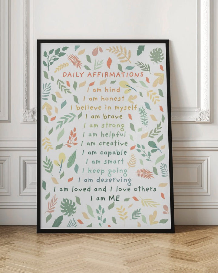 Daily Affirmations leaves - Stretched Canvas, Poster or Fine Art Print - I Heart Wall Art - Poster Print, Canvas Print or Framed Art Print