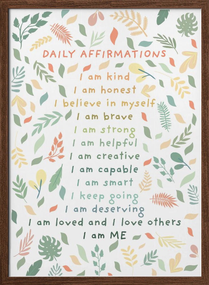 Daily Affirmations leaves - Stretched Canvas, Poster or Fine Art Print - I Heart Wall Art - Poster Print, Canvas Print or Framed Art Print
