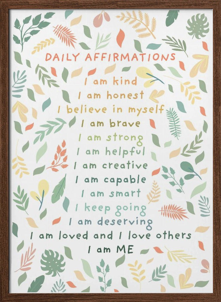 Daily Affirmations leaves - Stretched Canvas, Poster or Fine Art Print - I Heart Wall Art - Poster Print, Canvas Print or Framed Art Print