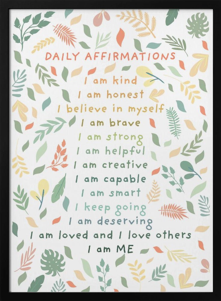 Daily Affirmations leaves - Stretched Canvas, Poster or Fine Art Print - I Heart Wall Art - Poster Print, Canvas Print or Framed Art Print