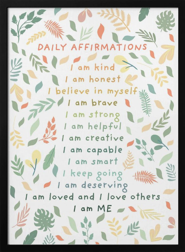 Daily Affirmations leaves - Stretched Canvas, Poster or Fine Art Print - I Heart Wall Art - Poster Print, Canvas Print or Framed Art Print