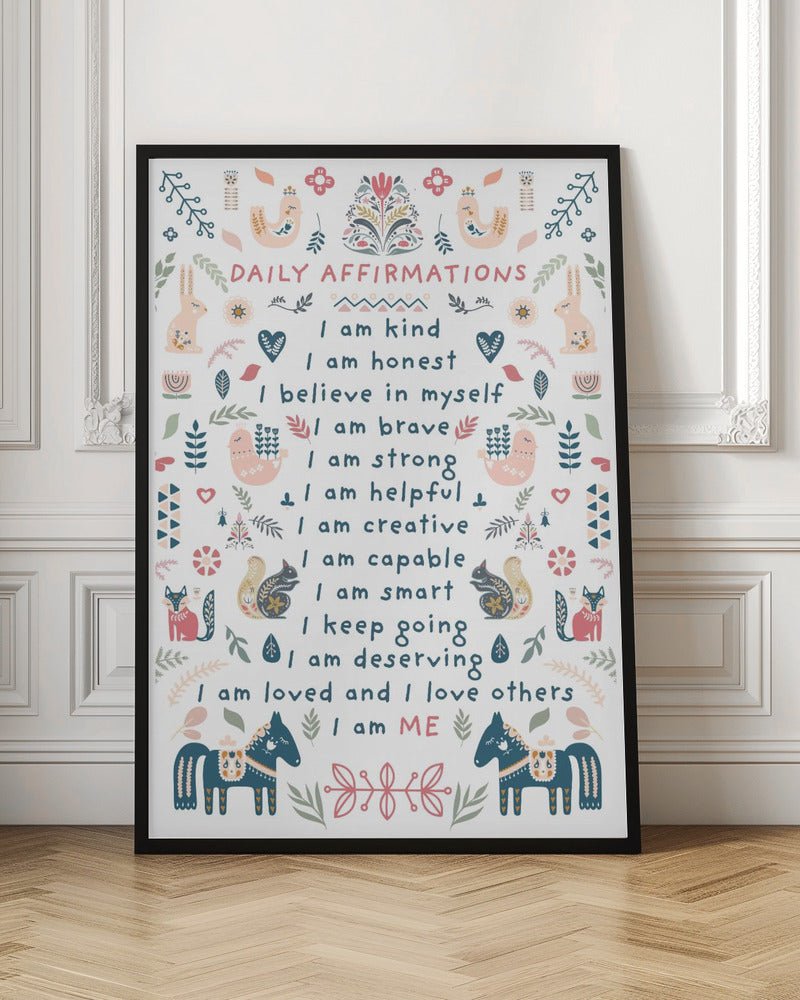 Daily Affirmations Nordic Folk - Stretched Canvas, Poster or Fine Art Print - I Heart Wall Art - Poster Print, Canvas Print or Framed Art Print