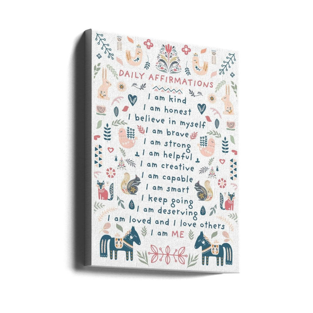 Daily Affirmations Nordic Folk - Stretched Canvas, Poster or Fine Art Print - I Heart Wall Art - Poster Print, Canvas Print or Framed Art Print