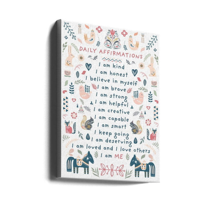 Daily Affirmations Nordic Folk - Stretched Canvas, Poster or Fine Art Print - I Heart Wall Art - Poster Print, Canvas Print or Framed Art Print