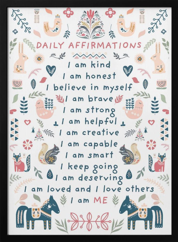 Daily Affirmations Nordic Folk - Stretched Canvas, Poster or Fine Art Print - I Heart Wall Art - Poster Print, Canvas Print or Framed Art Print