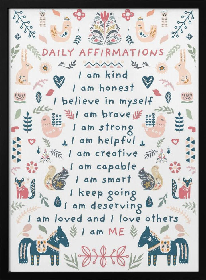 Daily Affirmations Nordic Folk - Stretched Canvas, Poster or Fine Art Print - I Heart Wall Art - Poster Print, Canvas Print or Framed Art Print