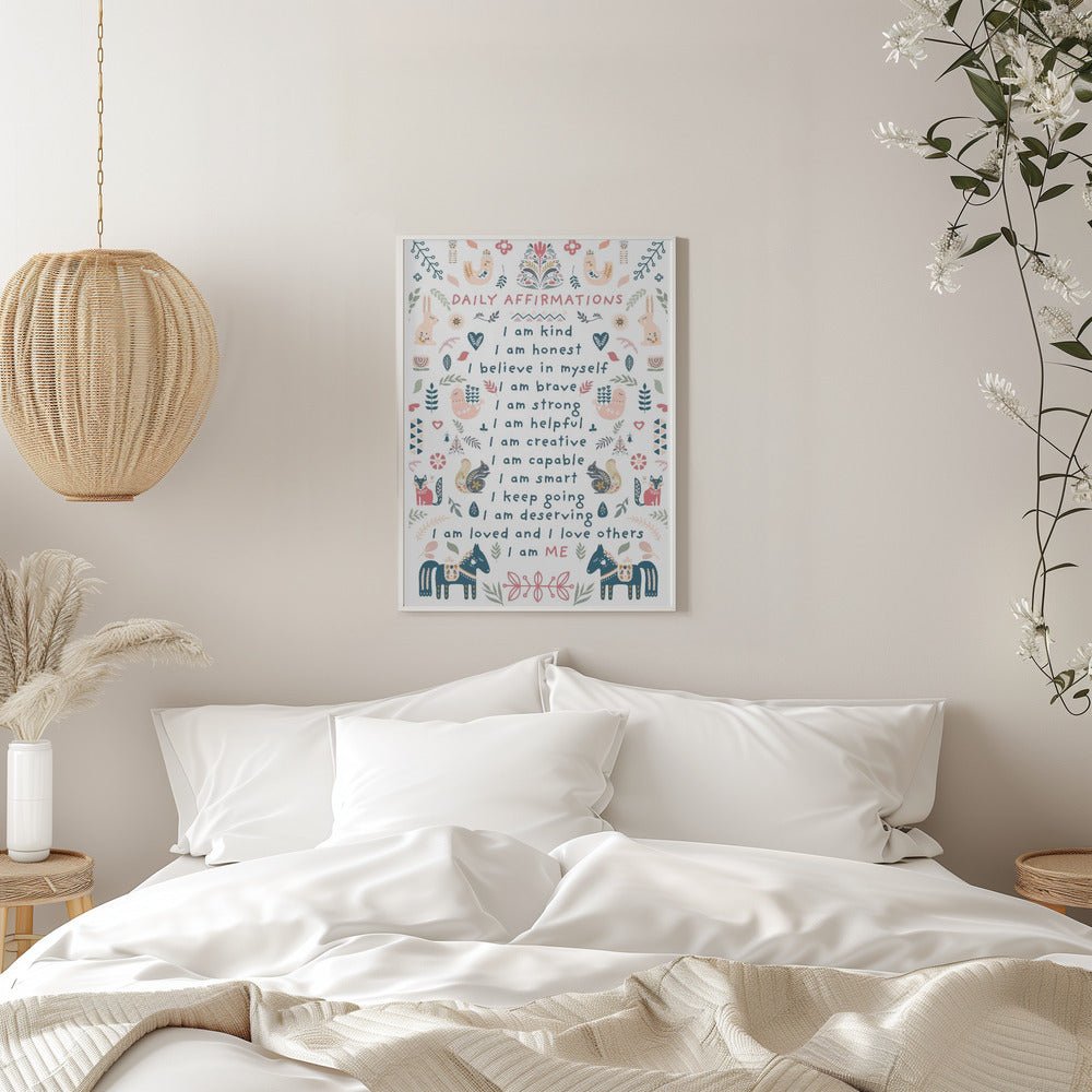 Daily Affirmations Nordic Folk - Stretched Canvas, Poster or Fine Art Print - I Heart Wall Art - Poster Print, Canvas Print or Framed Art Print