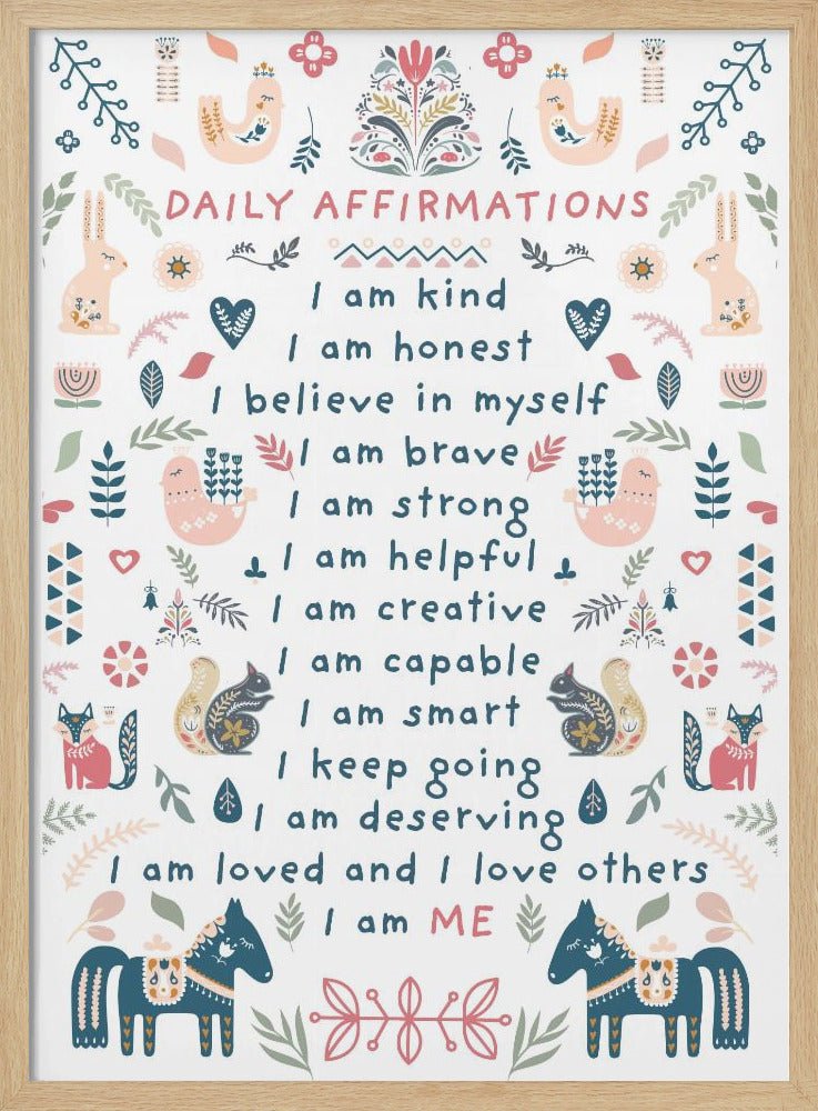 Daily Affirmations Nordic Folk - Stretched Canvas, Poster or Fine Art Print - I Heart Wall Art - Poster Print, Canvas Print or Framed Art Print