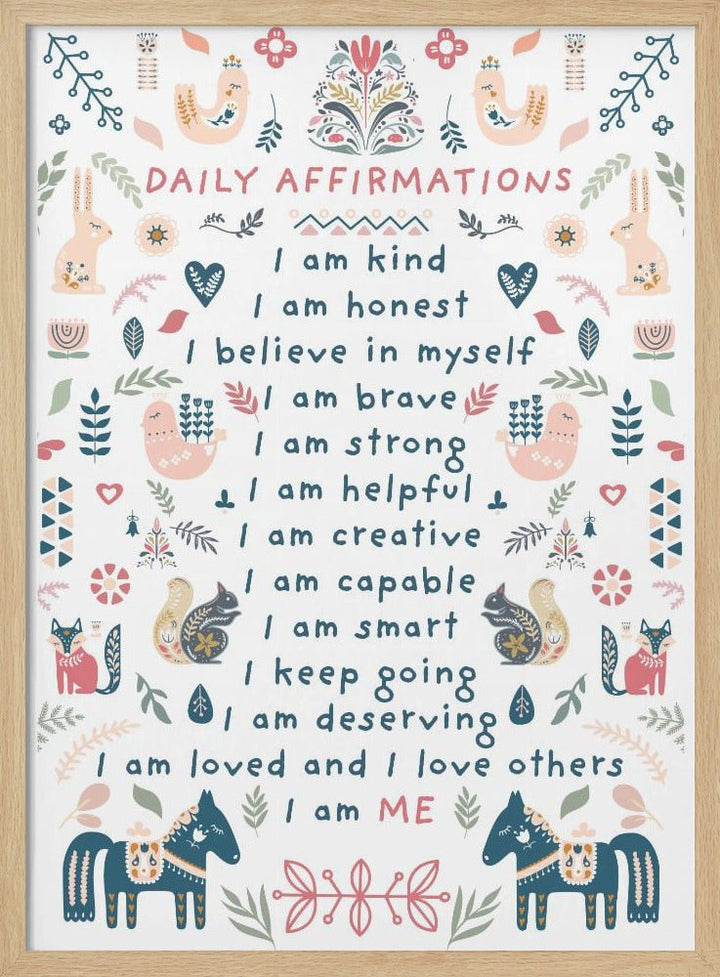 Daily Affirmations Nordic Folk - Stretched Canvas, Poster or Fine Art Print - I Heart Wall Art - Poster Print, Canvas Print or Framed Art Print