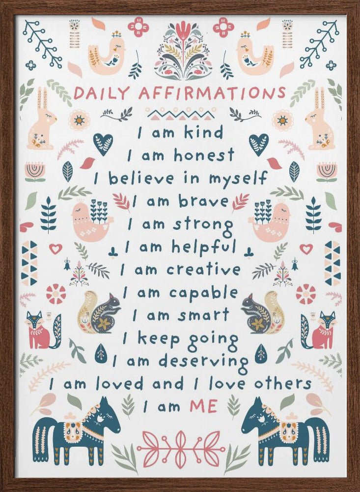 Daily Affirmations Nordic Folk - Stretched Canvas, Poster or Fine Art Print - I Heart Wall Art - Poster Print, Canvas Print or Framed Art Print