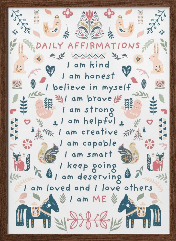 Daily Affirmations Nordic Folk - Stretched Canvas, Poster or Fine Art Print - I Heart Wall Art - Poster Print, Canvas Print or Framed Art Print