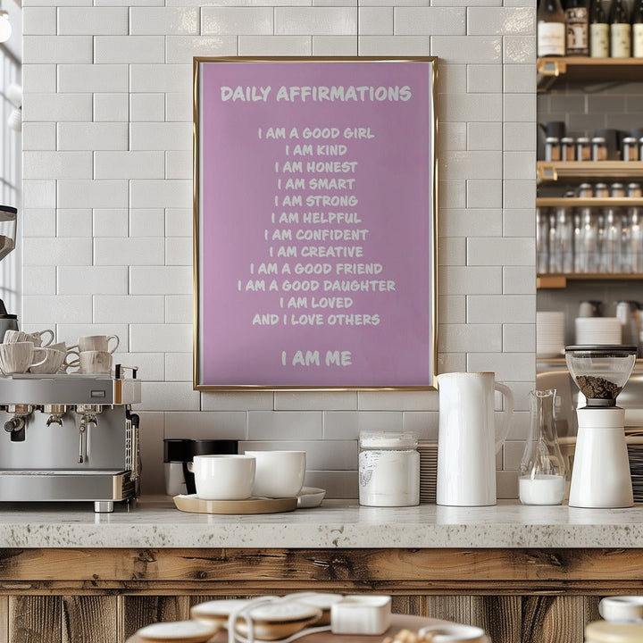 Daily Affirmations Pink - Stretched Canvas, Poster or Fine Art Print - I Heart Wall Art - Poster Print, Canvas Print or Framed Art Print