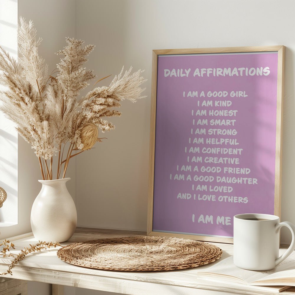 Daily Affirmations Pink - Stretched Canvas, Poster or Fine Art Print - I Heart Wall Art - Poster Print, Canvas Print or Framed Art Print