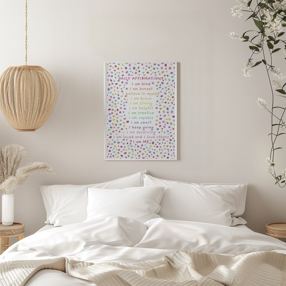Daily Affirmations Polkadots - Stretched Canvas, Poster or Fine Art Print - I Heart Wall Art - Poster Print, Canvas Print or Framed Art Print