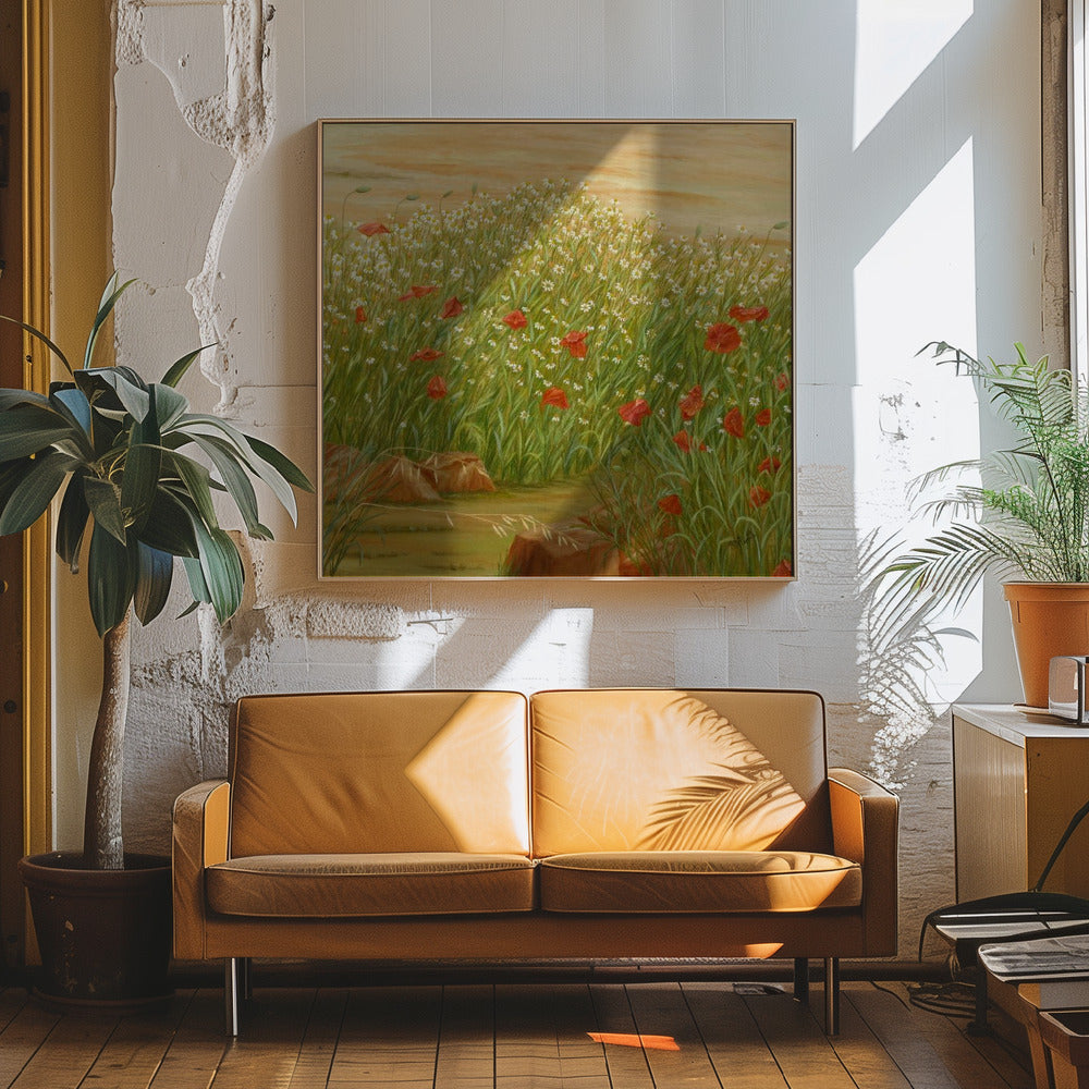 Daisies and  Poppies - Square Stretched Canvas, Poster or Fine Art Print I Heart Wall Art