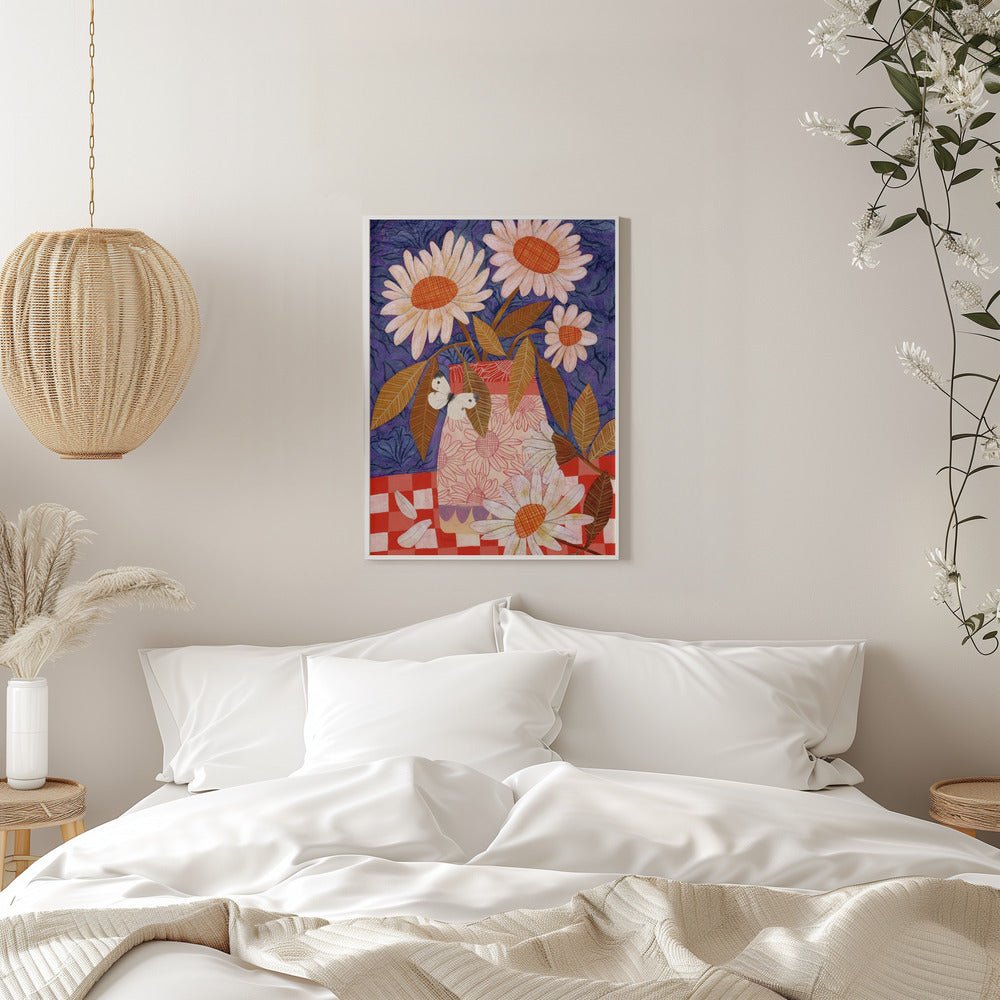 Daisies In A Patterned Vase - Stretched Canvas, Poster or Fine Art Print - I Heart Wall Art - Poster Print, Canvas Print or Framed Art Print