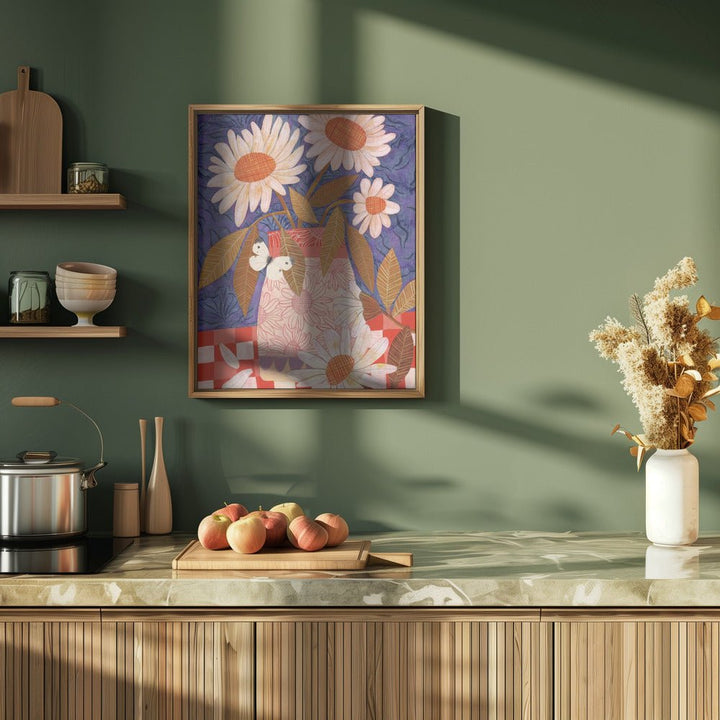 Daisies In A Patterned Vase - Stretched Canvas, Poster or Fine Art Print - I Heart Wall Art - Poster Print, Canvas Print or Framed Art Print