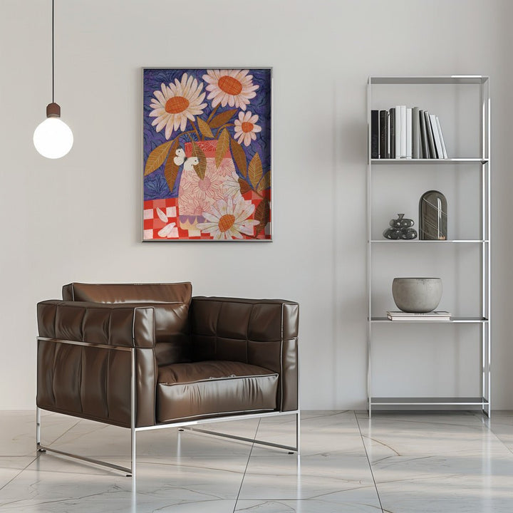 Daisies In A Patterned Vase - Stretched Canvas, Poster or Fine Art Print - I Heart Wall Art - Poster Print, Canvas Print or Framed Art Print