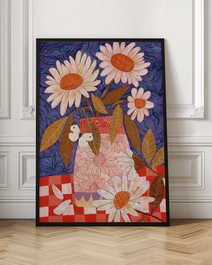 Daisies In A Patterned Vase - Stretched Canvas, Poster or Fine Art Print - I Heart Wall Art - Poster Print, Canvas Print or Framed Art Print