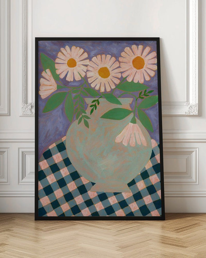 Daisies In An Aqua Blue Vase - Stretched Canvas, Poster or Fine Art Print - I Heart Wall Art - Poster Print, Canvas Print or Framed Art Print