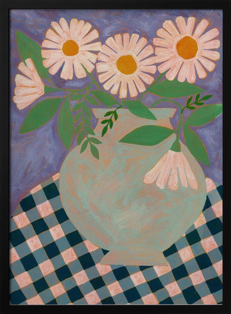 Daisies In An Aqua Blue Vase - Stretched Canvas, Poster or Fine Art Print - I Heart Wall Art - Poster Print, Canvas Print or Framed Art Print