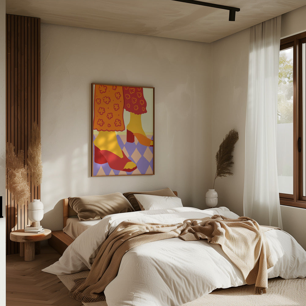 Dancing Across Checkered Dreams - Stretched Canvas, Poster or Fine Art Print I Heart Wall Art