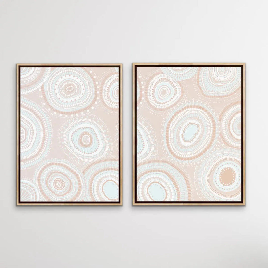 Dancing Bora Rings Edition Two - Blush - Two Piece Aboriginal Art Print Set by Leah Cummins I Heart Wall Art Australia 