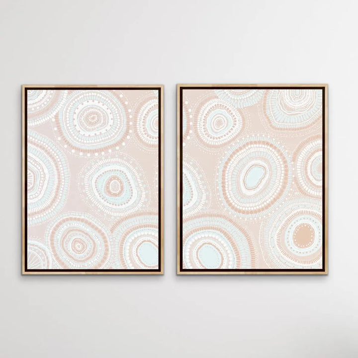 Dancing Bora Rings Edition Two - Blush - Two Piece Aboriginal Art Print Set by Leah Cummins I Heart Wall Art Australia 