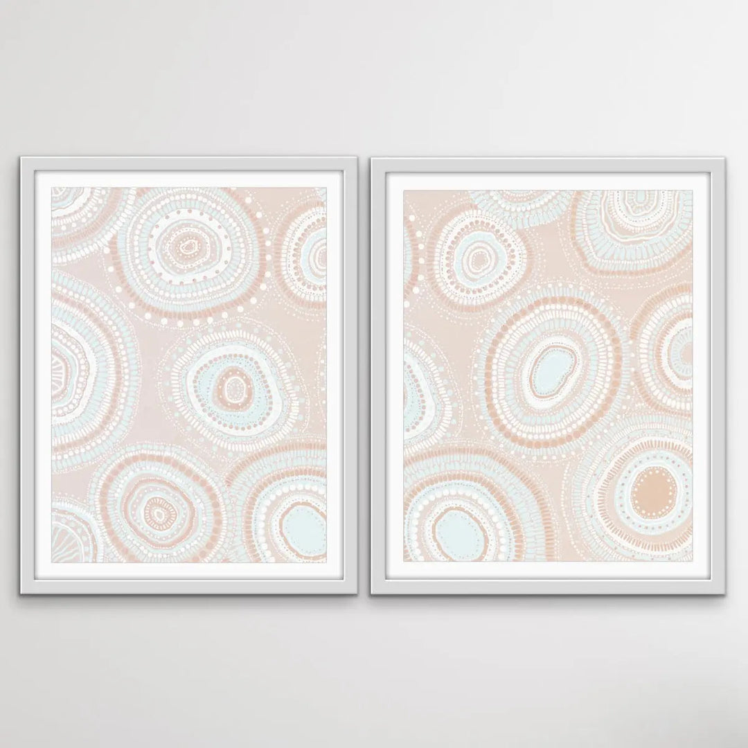 Dancing Bora Rings Edition Two - Blush - Two Piece Aboriginal Art Print Set by Leah Cummins I Heart Wall Art Australia 