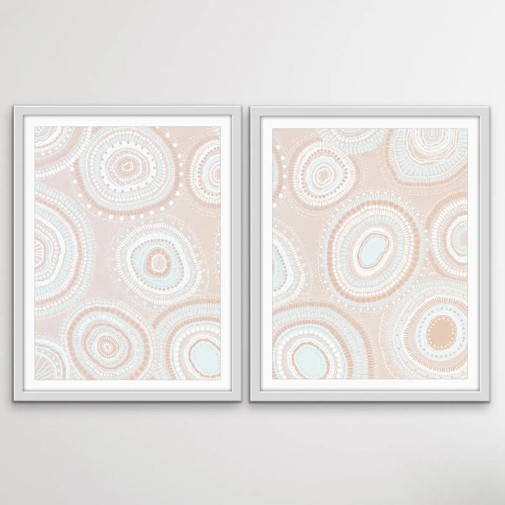 Dancing Bora Rings Edition Two - Blush - Two Piece Aboriginal Art Print Set by Leah Cummins I Heart Wall Art Australia 