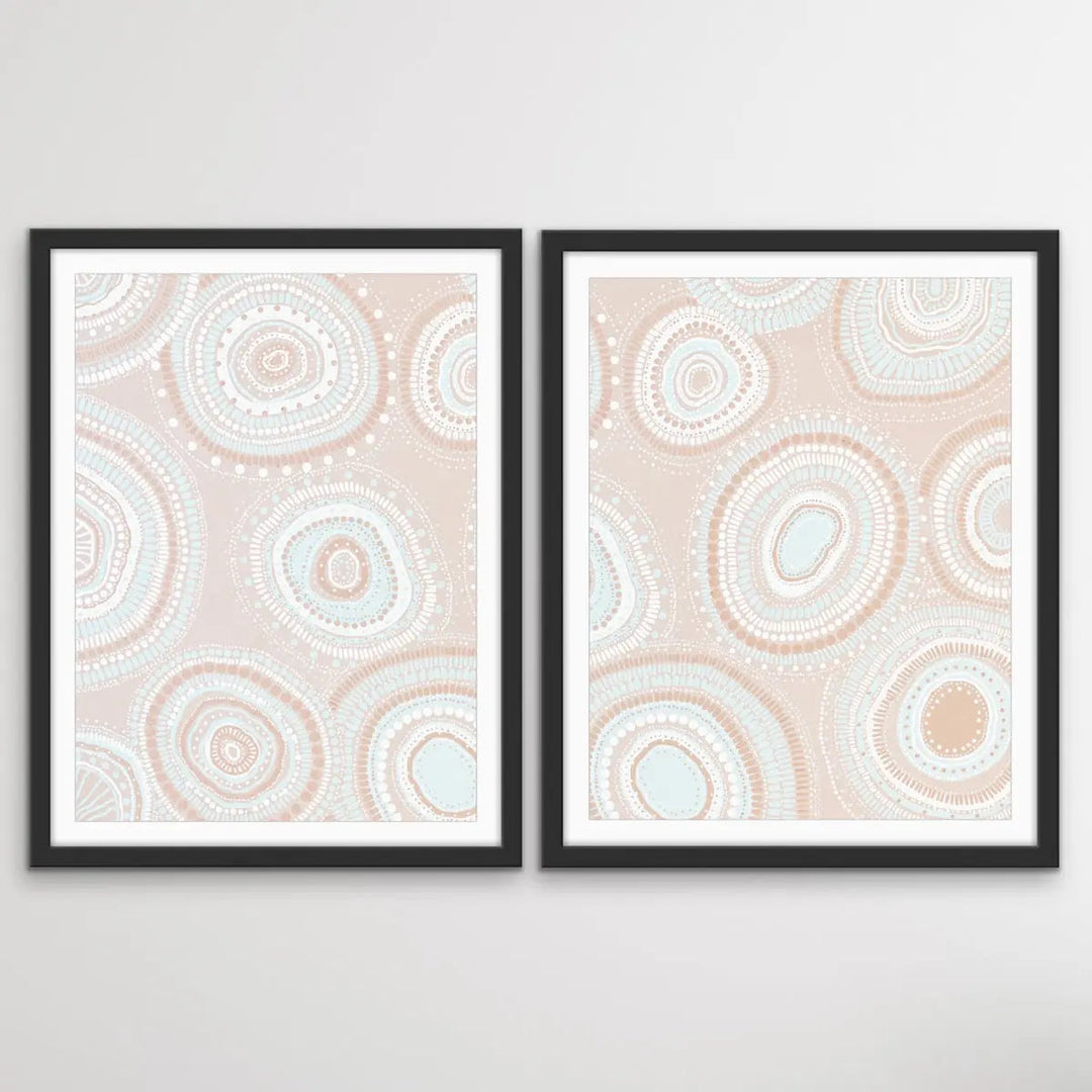 Dancing Bora Rings Edition Two - Blush - Two Piece Aboriginal Art Print Set by Leah Cummins I Heart Wall Art Australia 