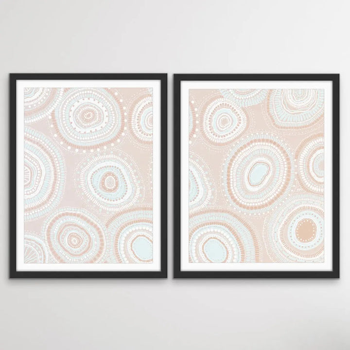 Dancing Bora Rings Edition Two - Blush - Two Piece Aboriginal Art Print Set by Leah Cummins I Heart Wall Art Australia 