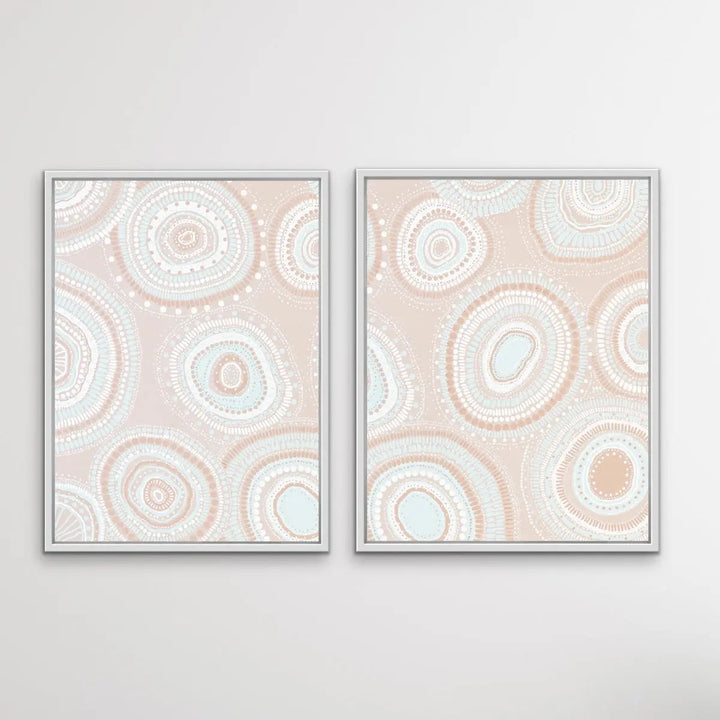 Dancing Bora Rings Edition Two - Blush - Two Piece Aboriginal Art Print Set by Leah Cummins I Heart Wall Art Australia 