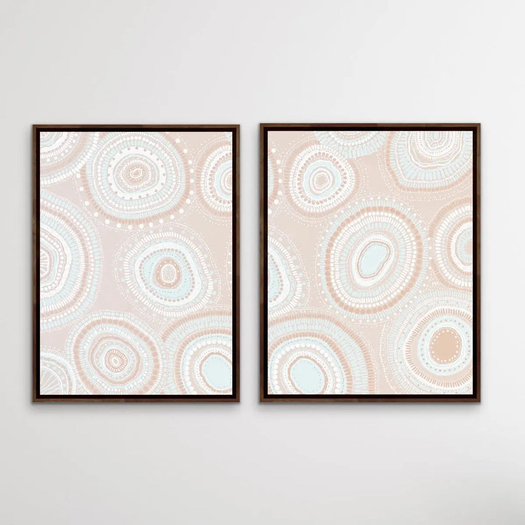 Dancing Bora Rings Edition Two - Blush - Two Piece Aboriginal Art Print Set by Leah Cummins I Heart Wall Art Australia 